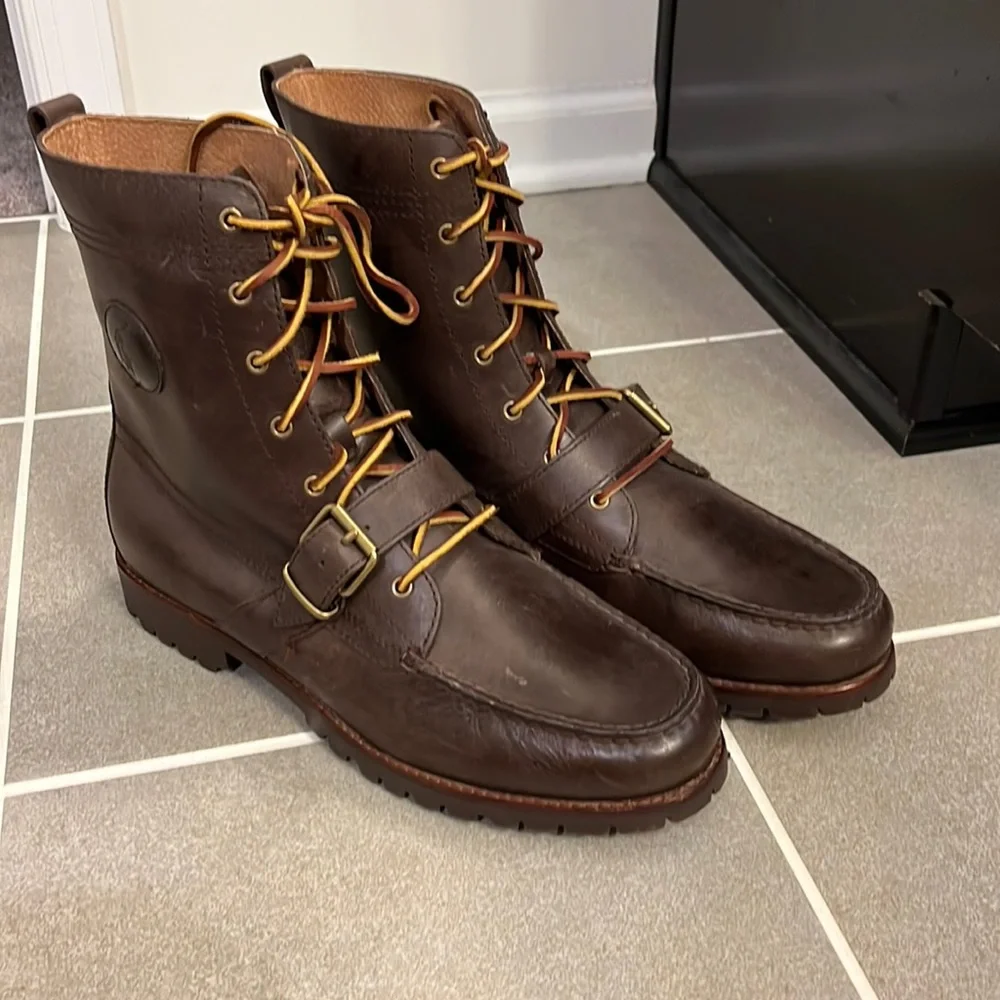 Polo Ralph Lauren Ranger County Boots Strap brown smooth leather Mens Size 12